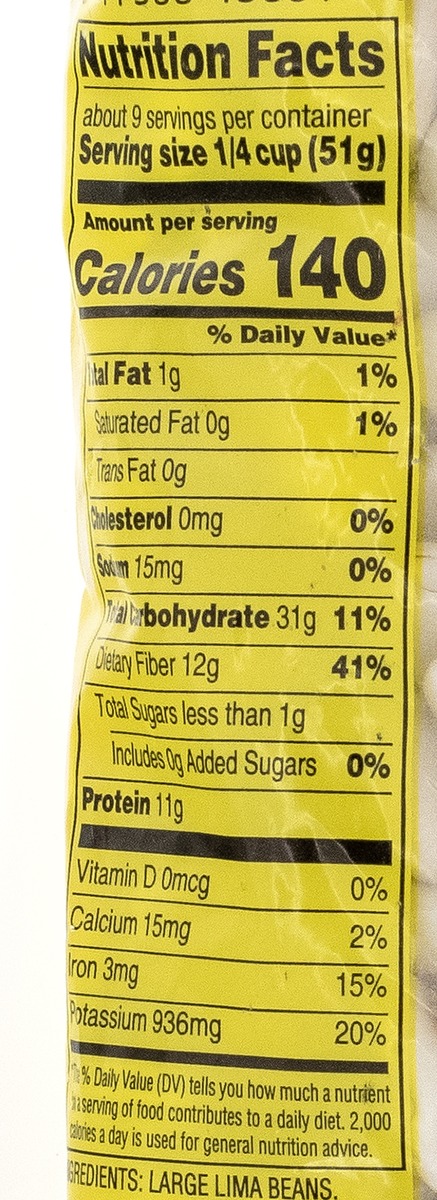 Nutrition facts for China Doll Large Lima Beans