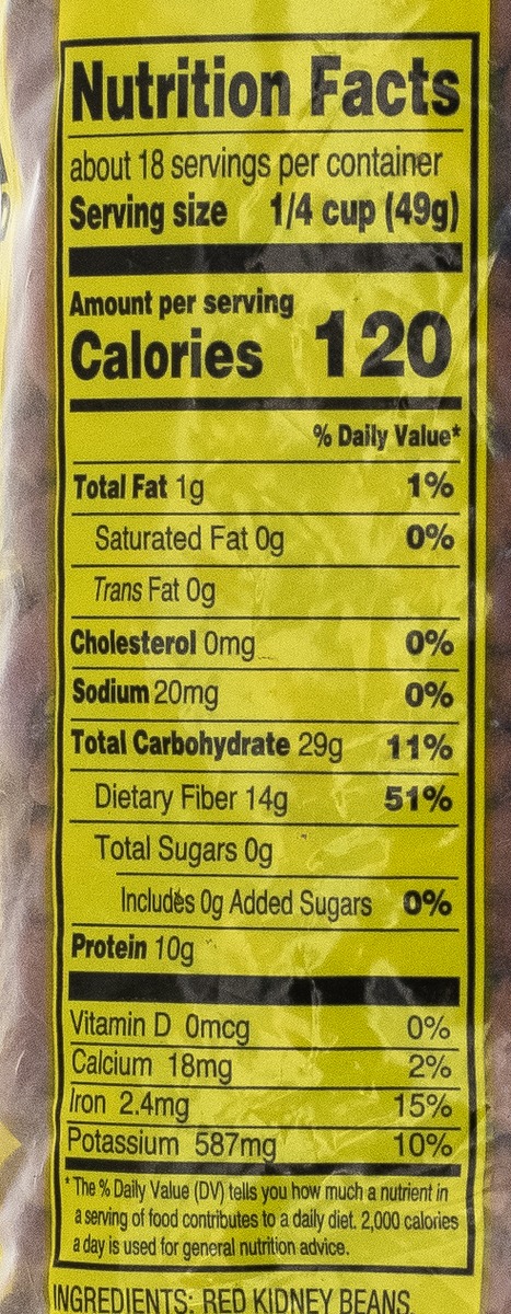 Nutrition facts for China Doll Red Kidney Beans