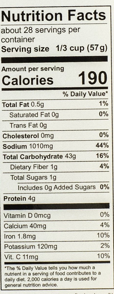 Nutrition facts for Dixie Lily Yellow Rice
