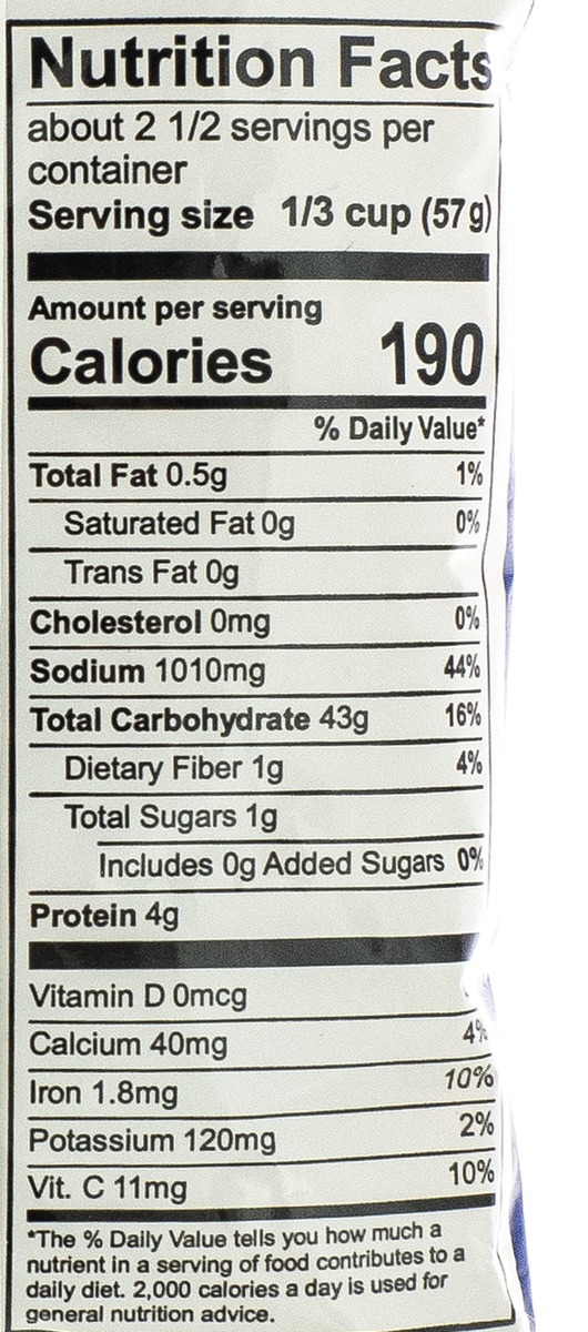 Nutrition facts for Dixie Lily Yellow Rice (5oz)