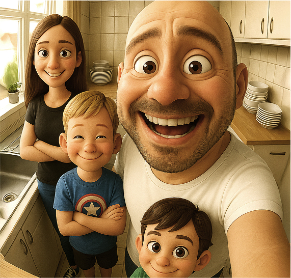 Happy father with his kids