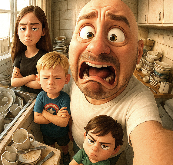 Frustrated father with his kids