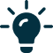Blue light bulb icon with rays indicating an idea or creativity.
