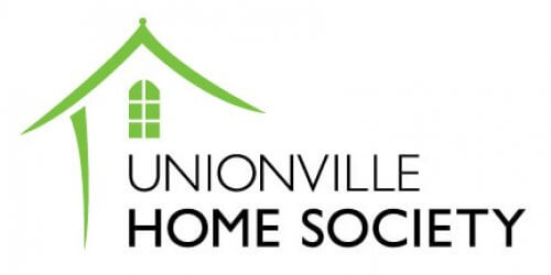 Logo of Unionville Home Society with a green house roof and window above the text.