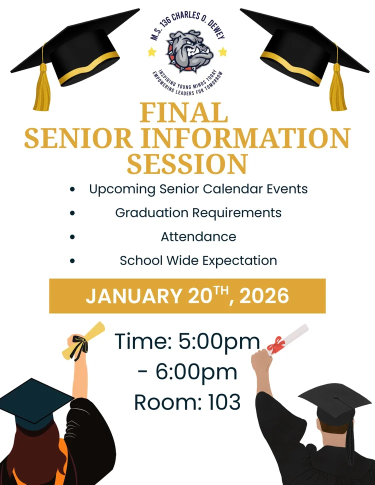 Flyer for MS 136 Final Senior Information Session January 20 2026
