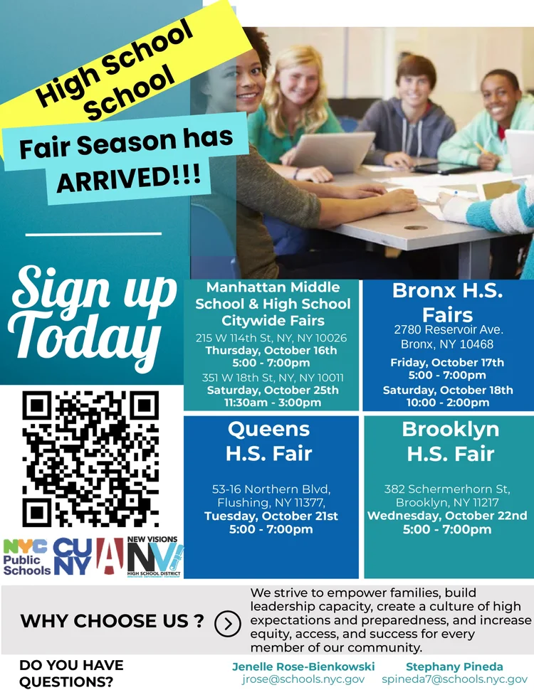 NYC High School Fair Season flyer with dates and locations