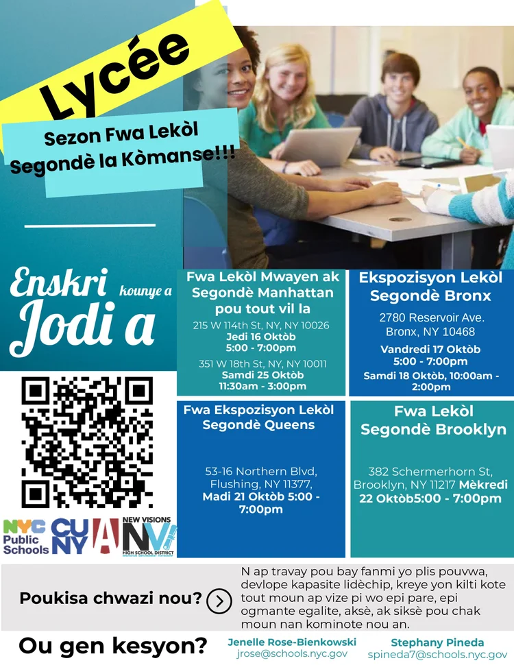 Haitian Creole flyer advertising NYC high school fair enrollment events