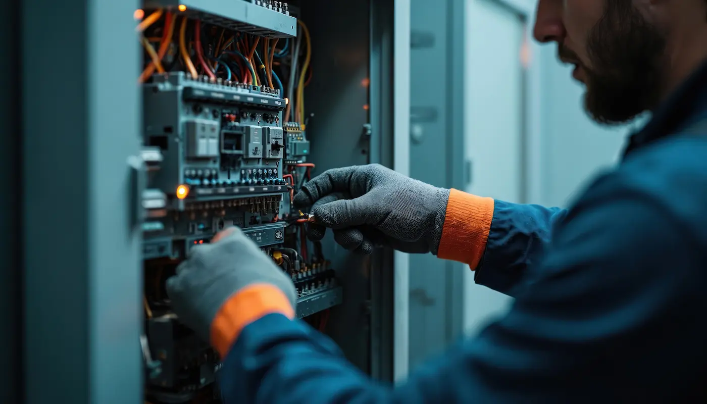 Electrician repairing a panel