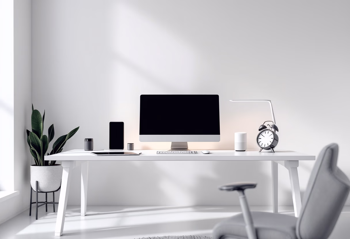 a minimalist workspace with technology for a productivity tools business [background image]