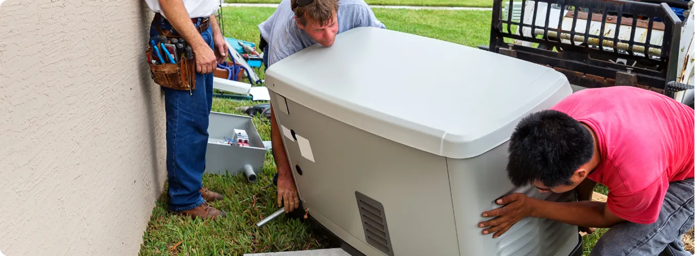 electricians installing a generator