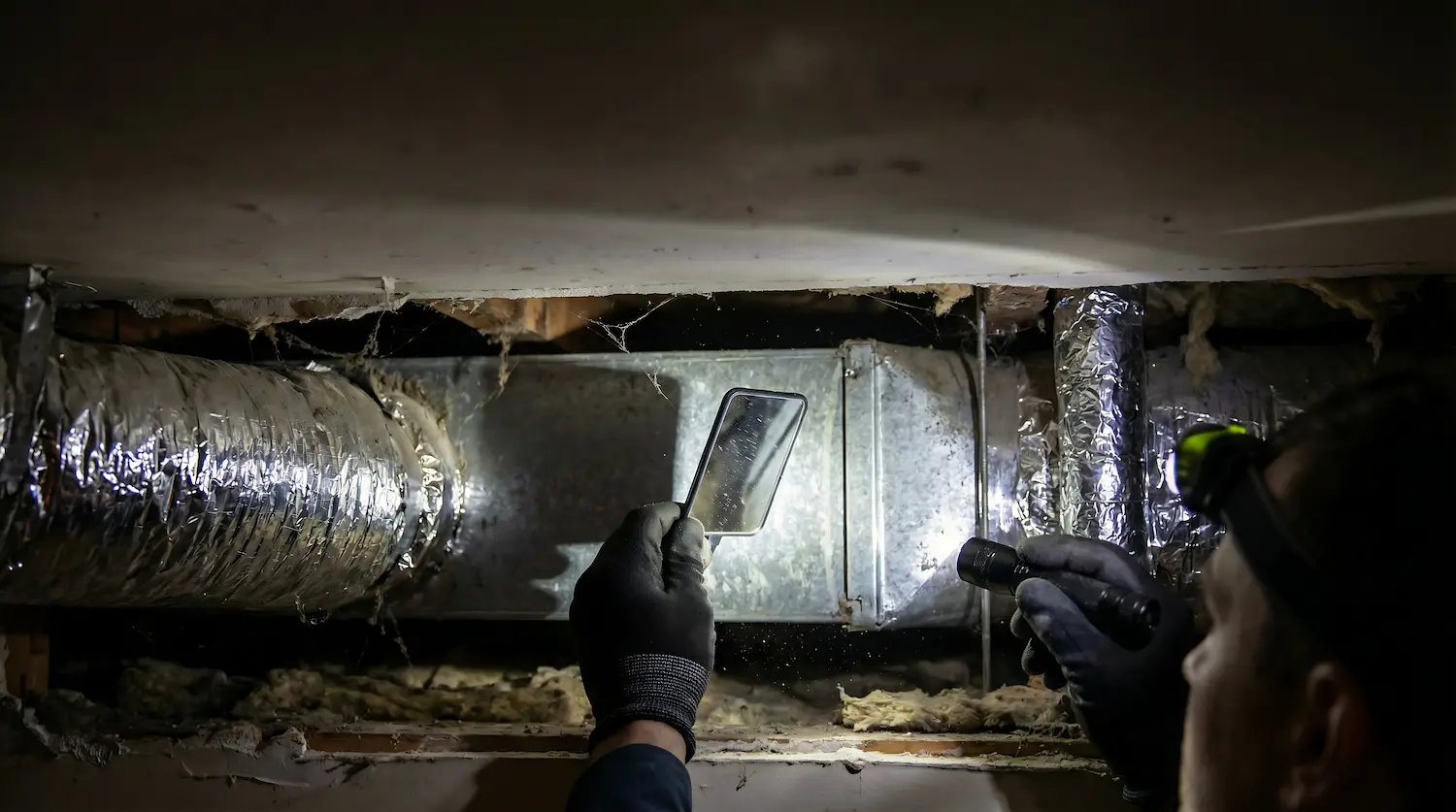 technician inpecting a duct