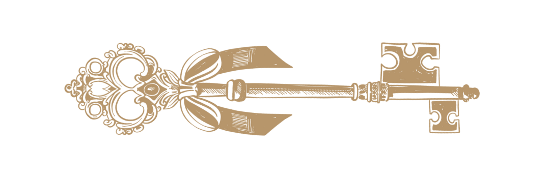 A fine line drawing of a skeleton key