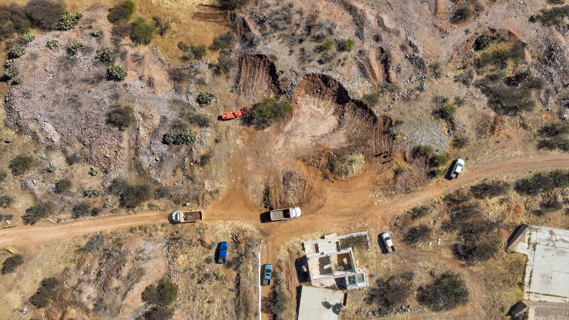 top view of a mining camp site