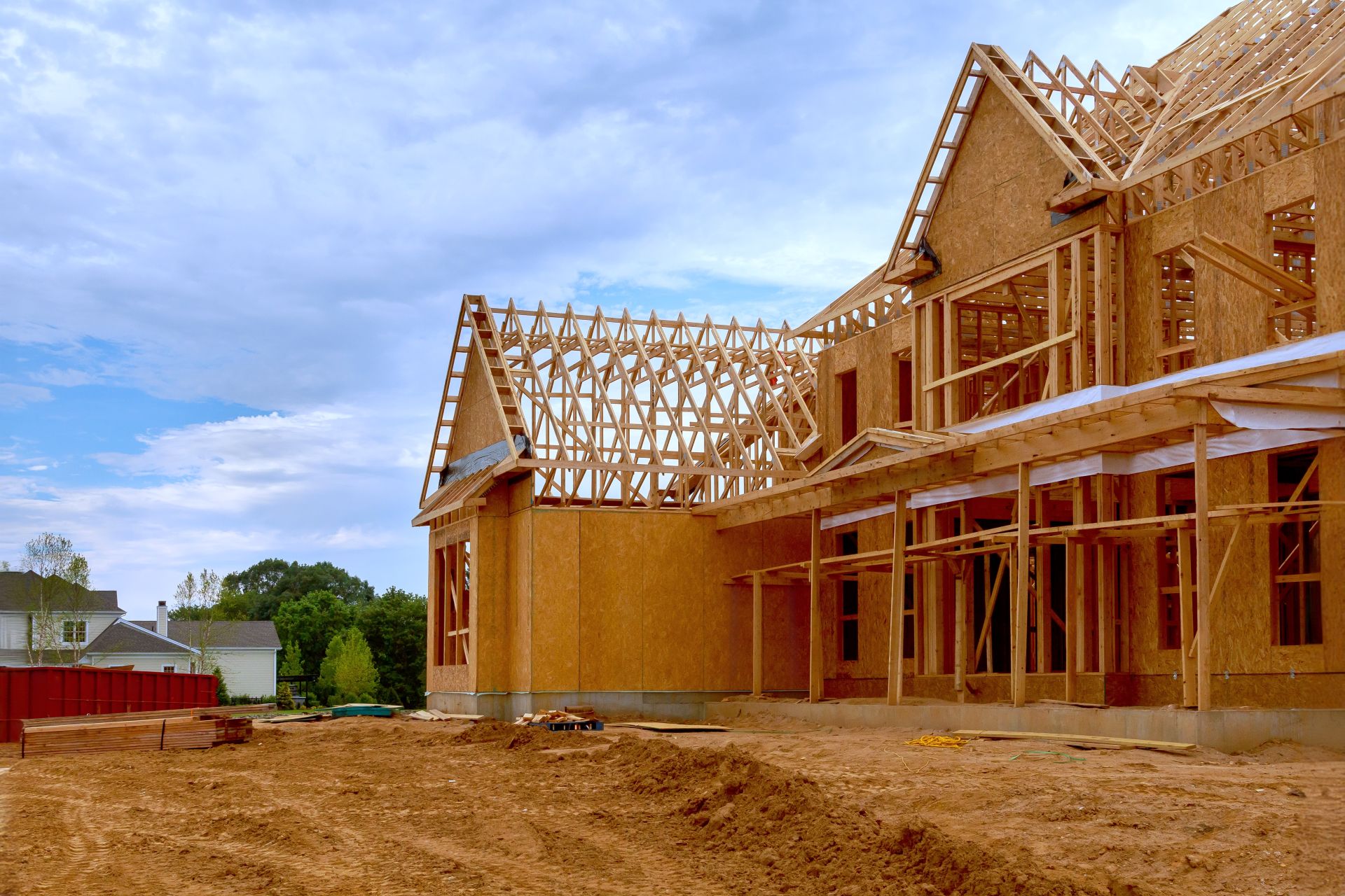 Wood frame house under construction