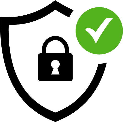 A secure lock with green check mark.