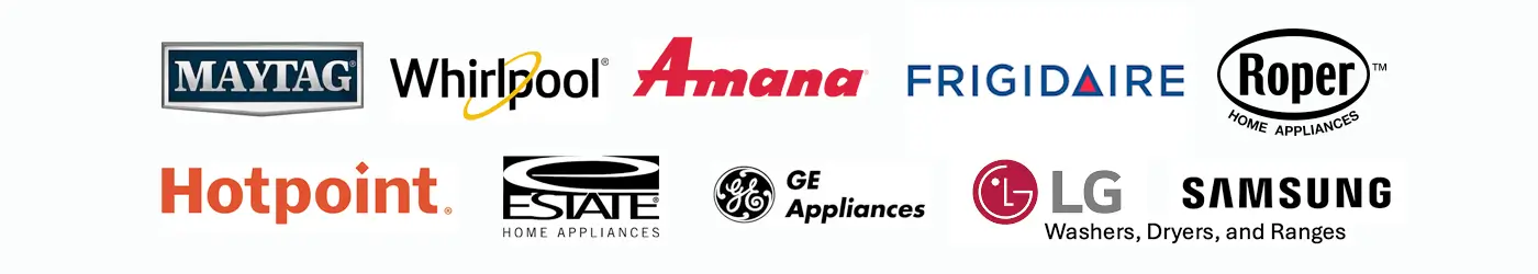 Appliance Logos: Maytag, Whiirlpool, Amana, Frigidaire, Roper, Hotpoint, Estate, GE, LG , and Samsung