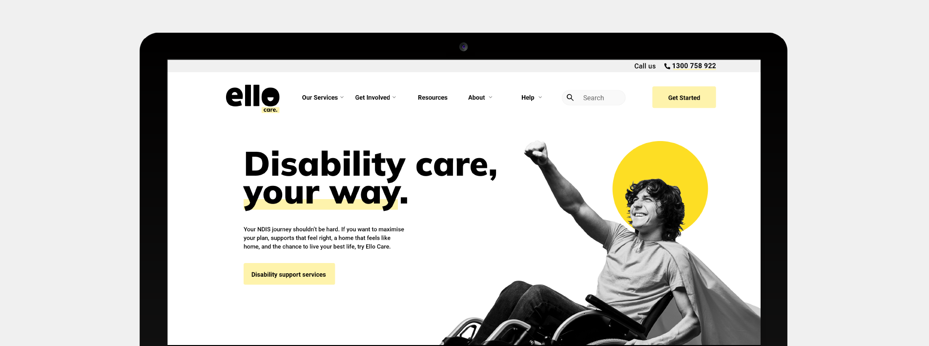 Ello Care Homepage design on desktop computer