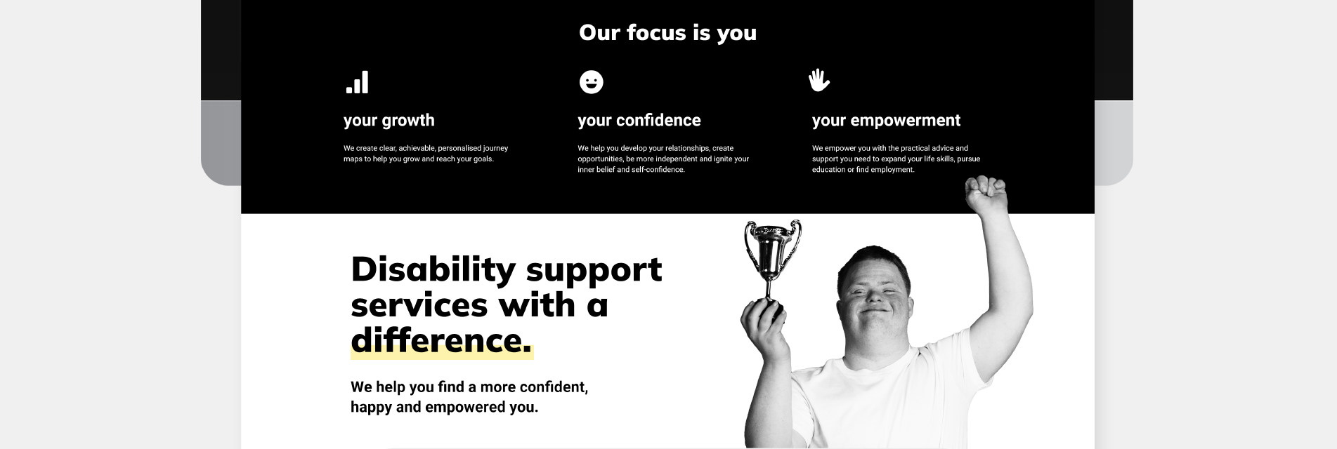 Home page scrolling - Disability support services with a difference.