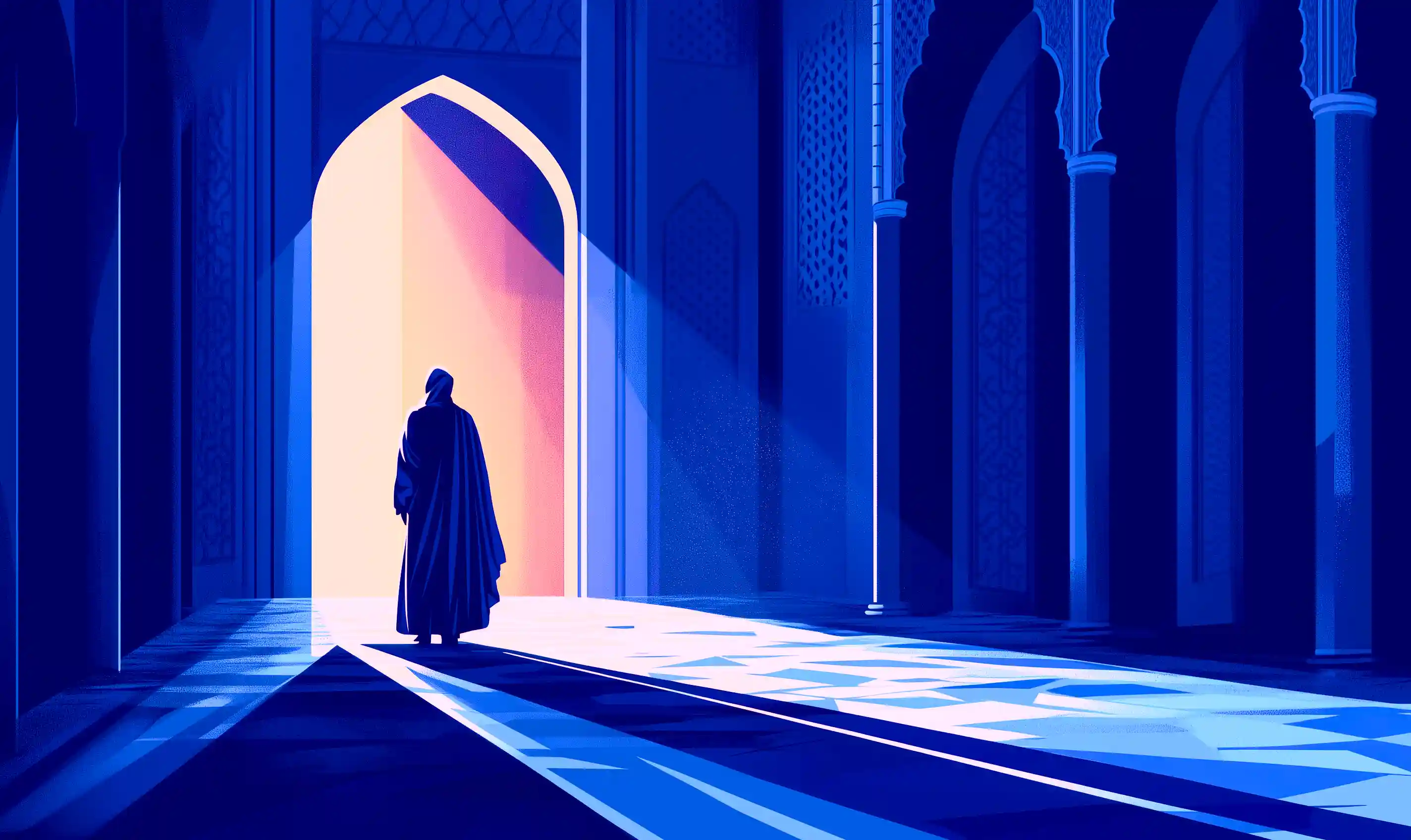 A prayer mat in a room with a window on the right side shining light in the room