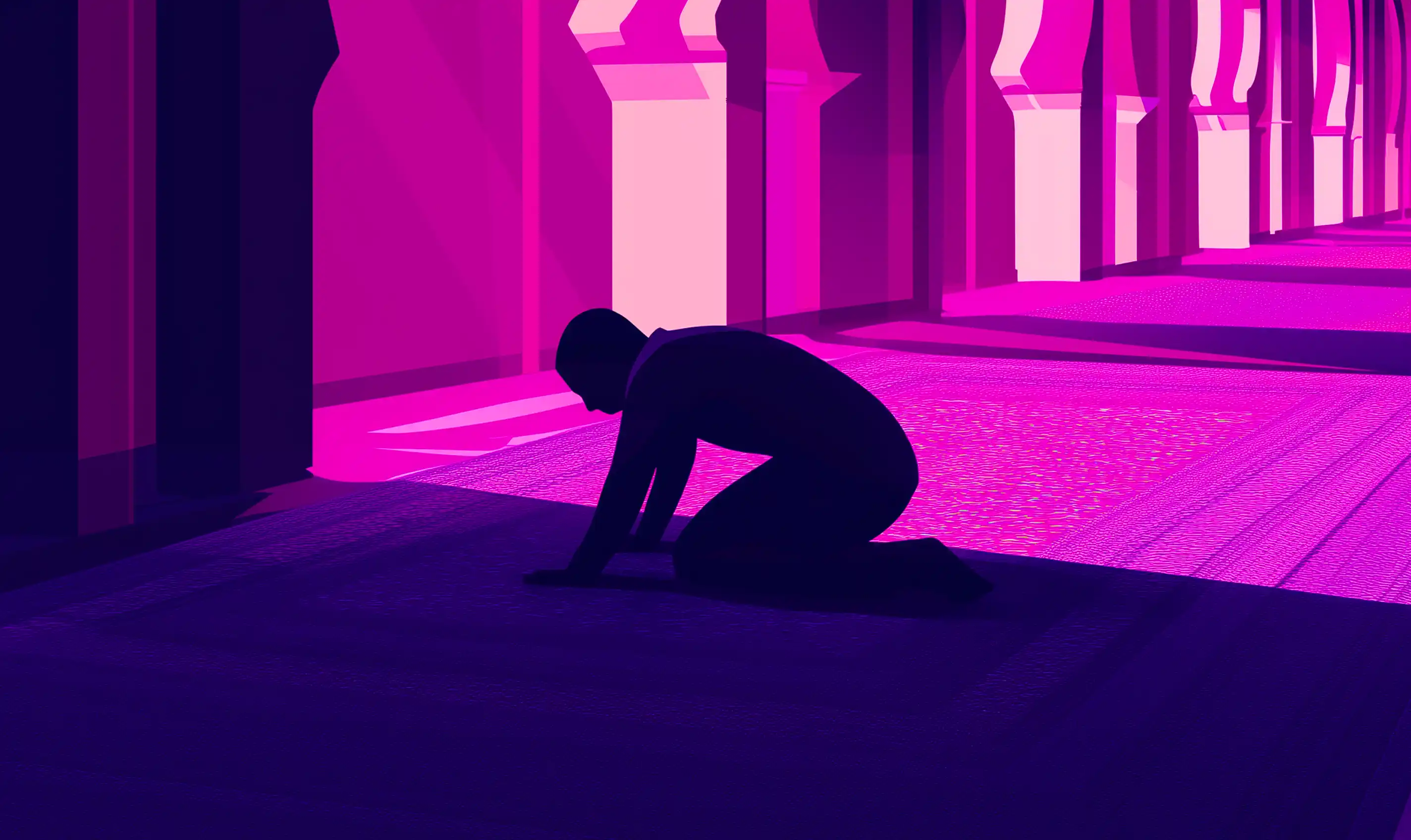 A prayer mat in a room with a window on the right side shining light in the room