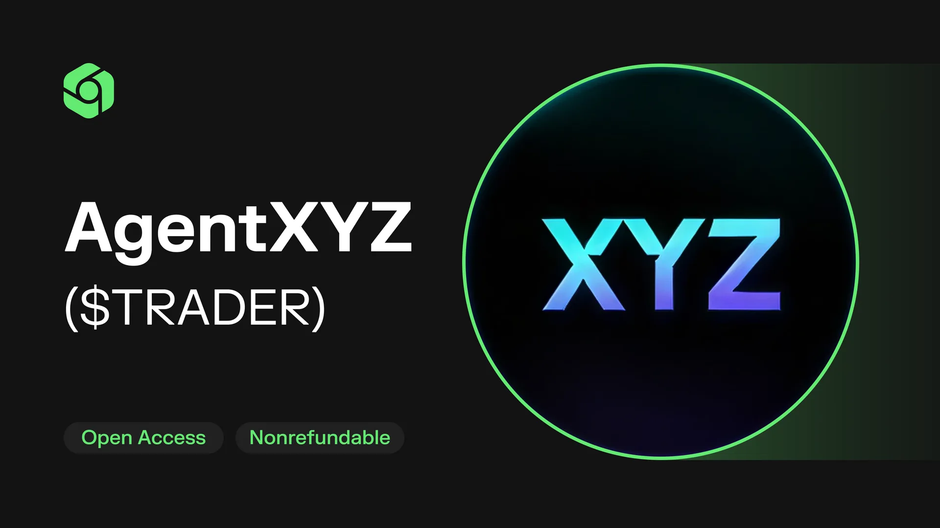 AgentXYZ ($TRADER) IDO card on CoinTerminal marked Open Access and Nonrefundable