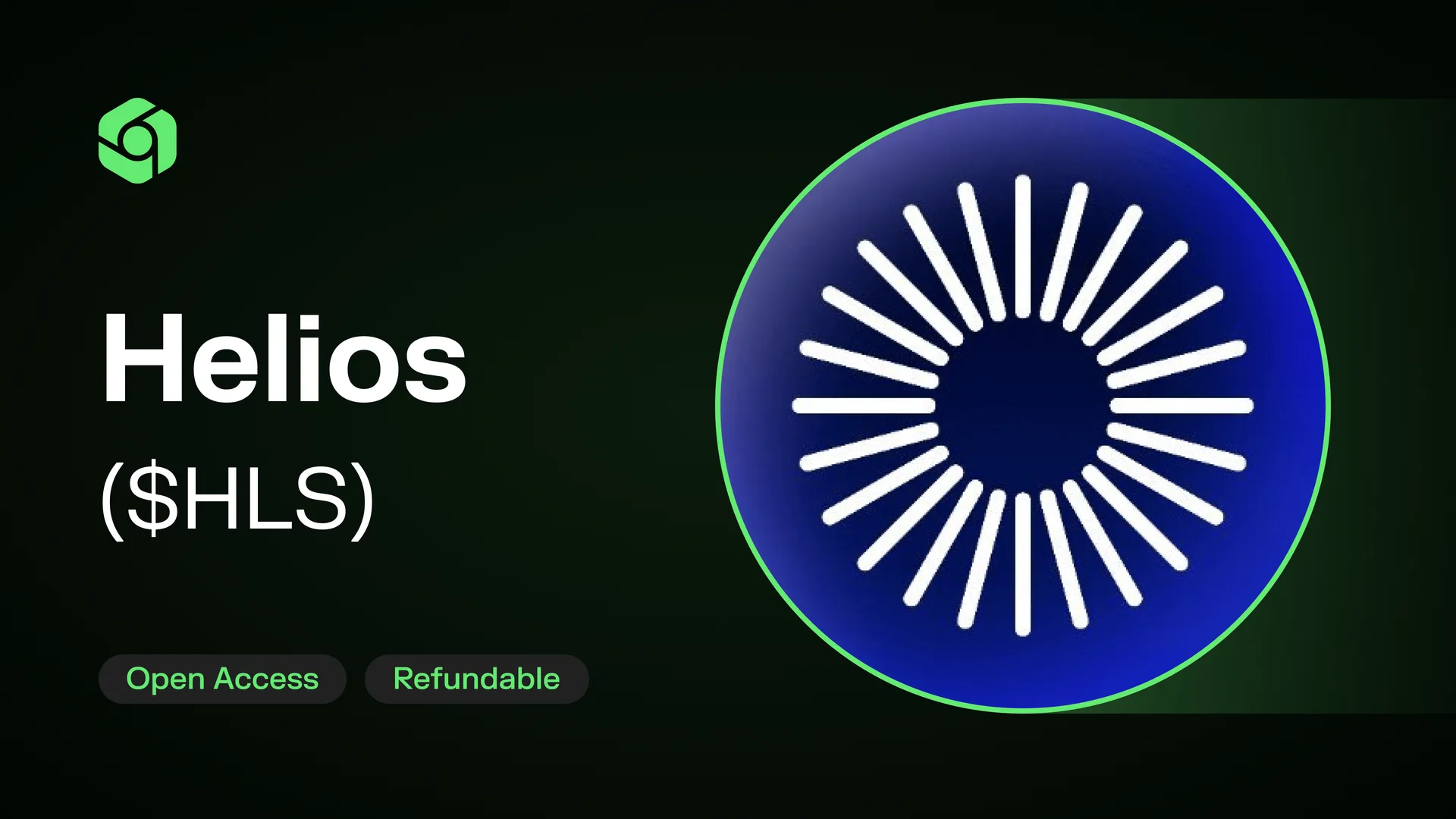 Helios ($HLS) IDO card on CoinTerminal marked Open Access and Refundable