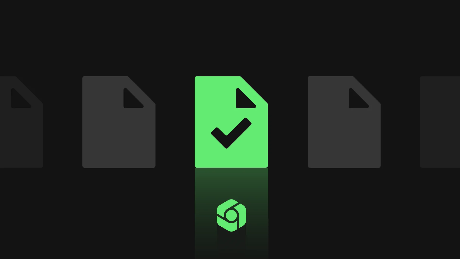 Green document marked with a tick standing out among grey documents