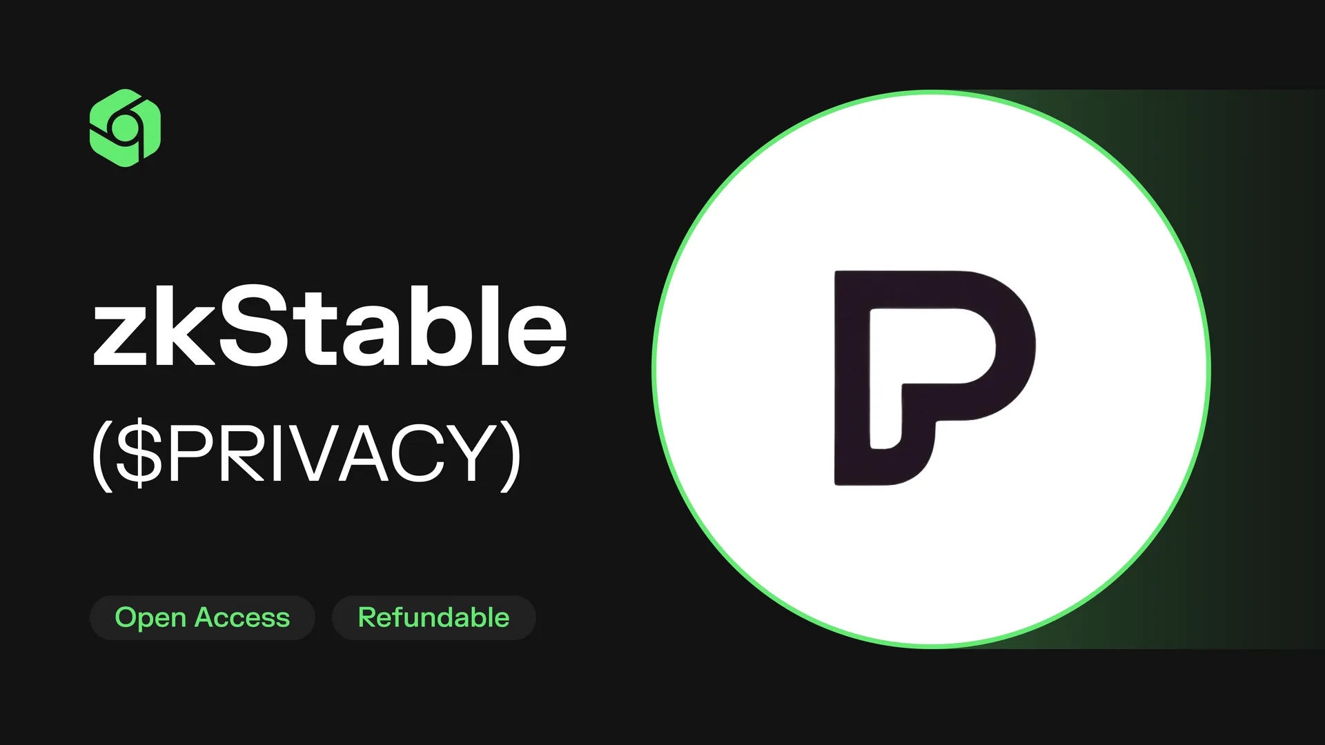 zkStable ($PRIVACY) IDO card on CoinTerminal marked Open Access and Refundable