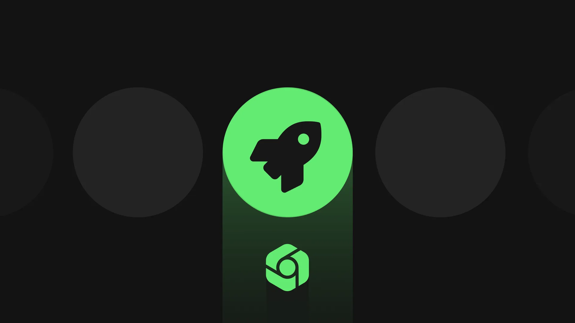 Green rocket icon highlighted among grey circles above the CoinTerminal logo