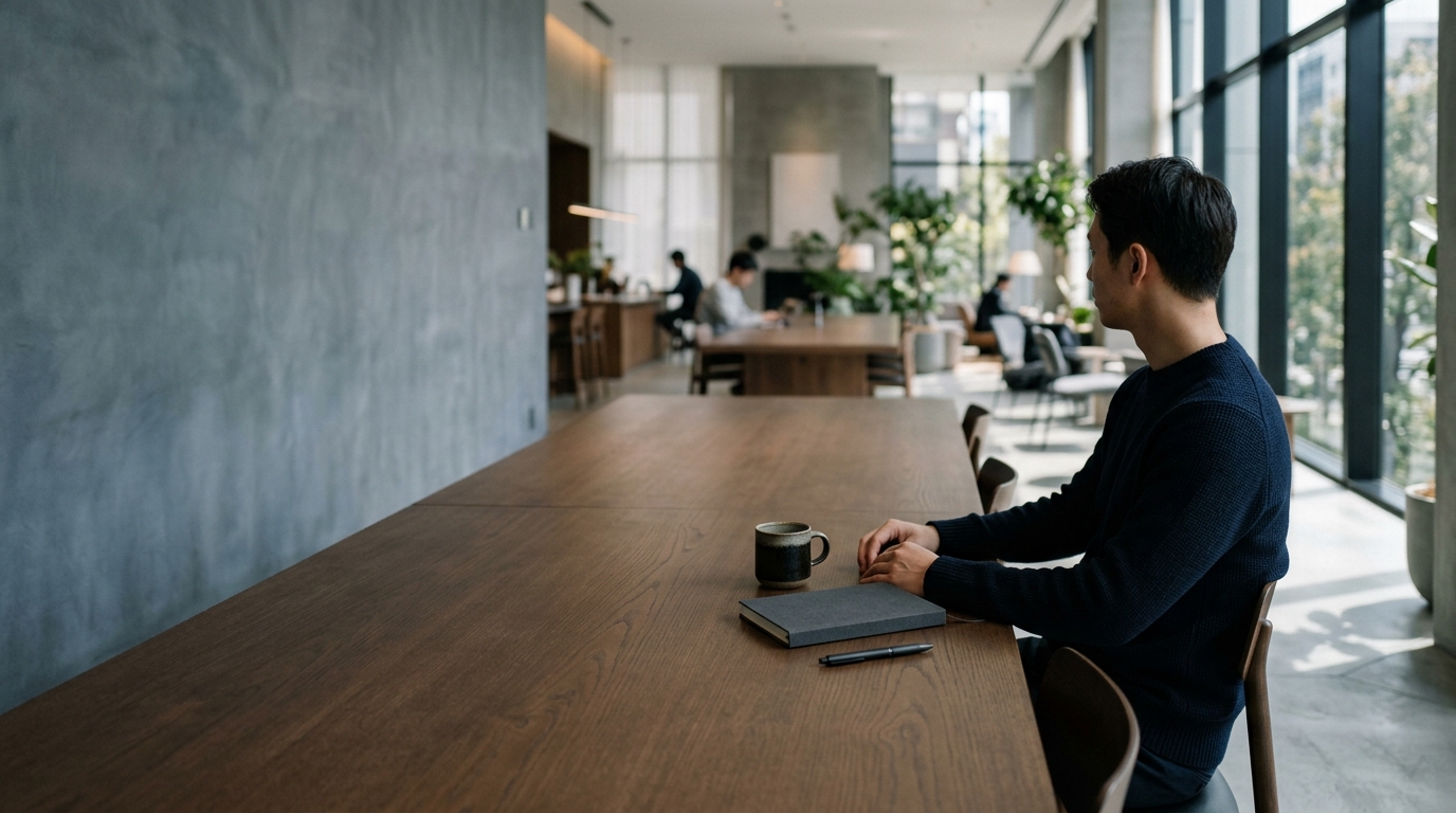 Editorial header image for a 2026 guide to careers at Kraken, showing a quiet desk workspace on a neutral surface