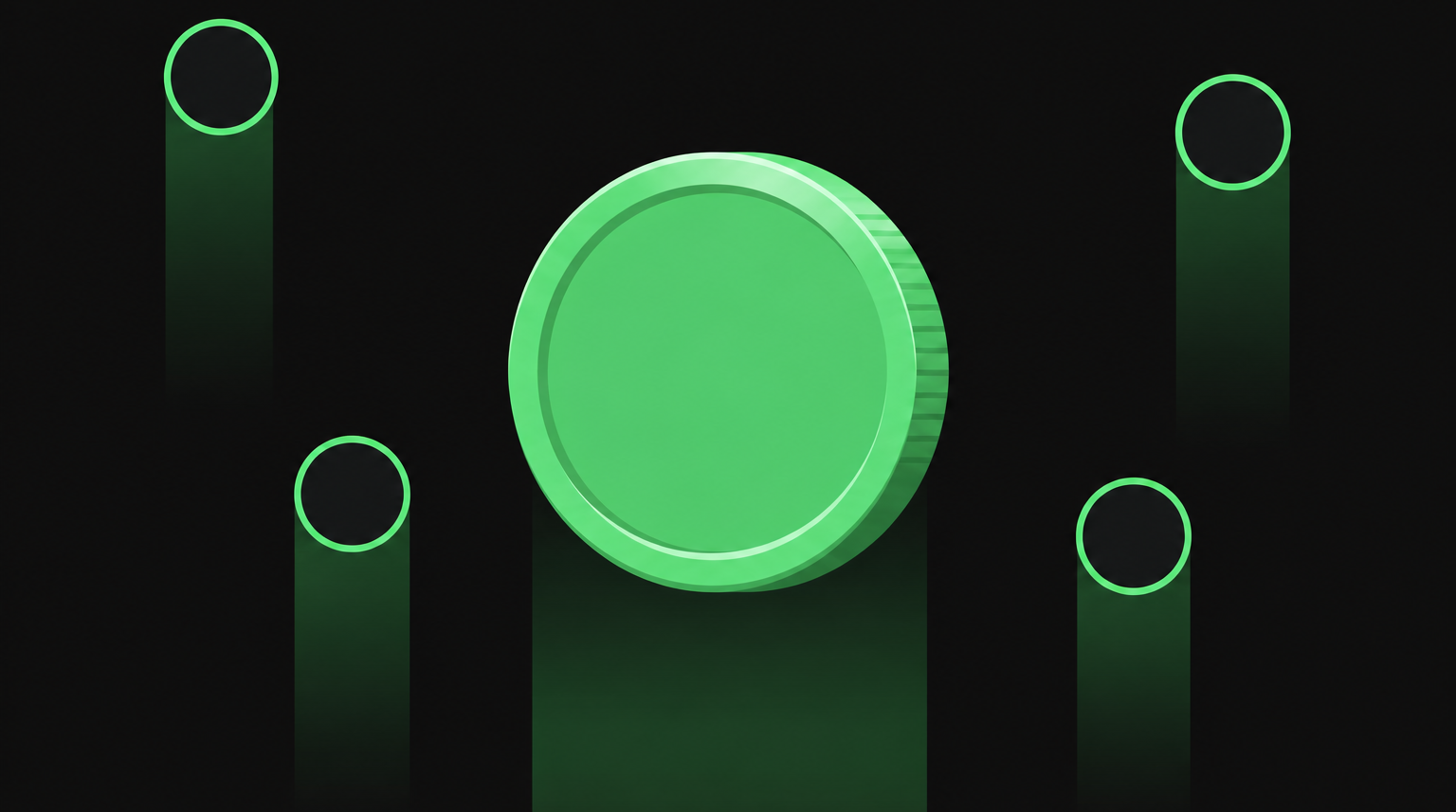 Cover illustration for a 2026 guide to careers at NFT, showing a 3D coin centred on a dark background in CoinTerminal's green