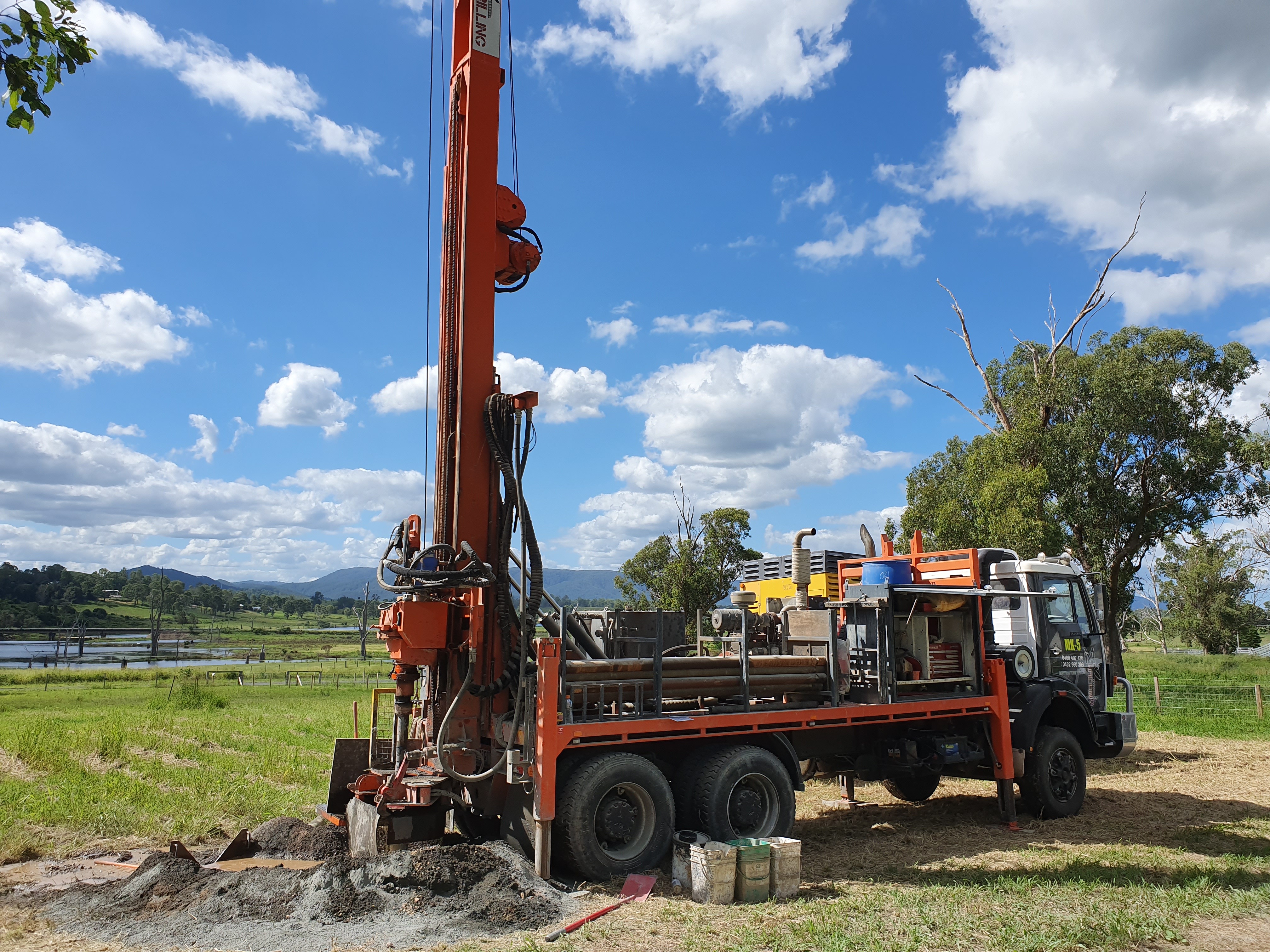 A water bore being drilled by a drilling rig