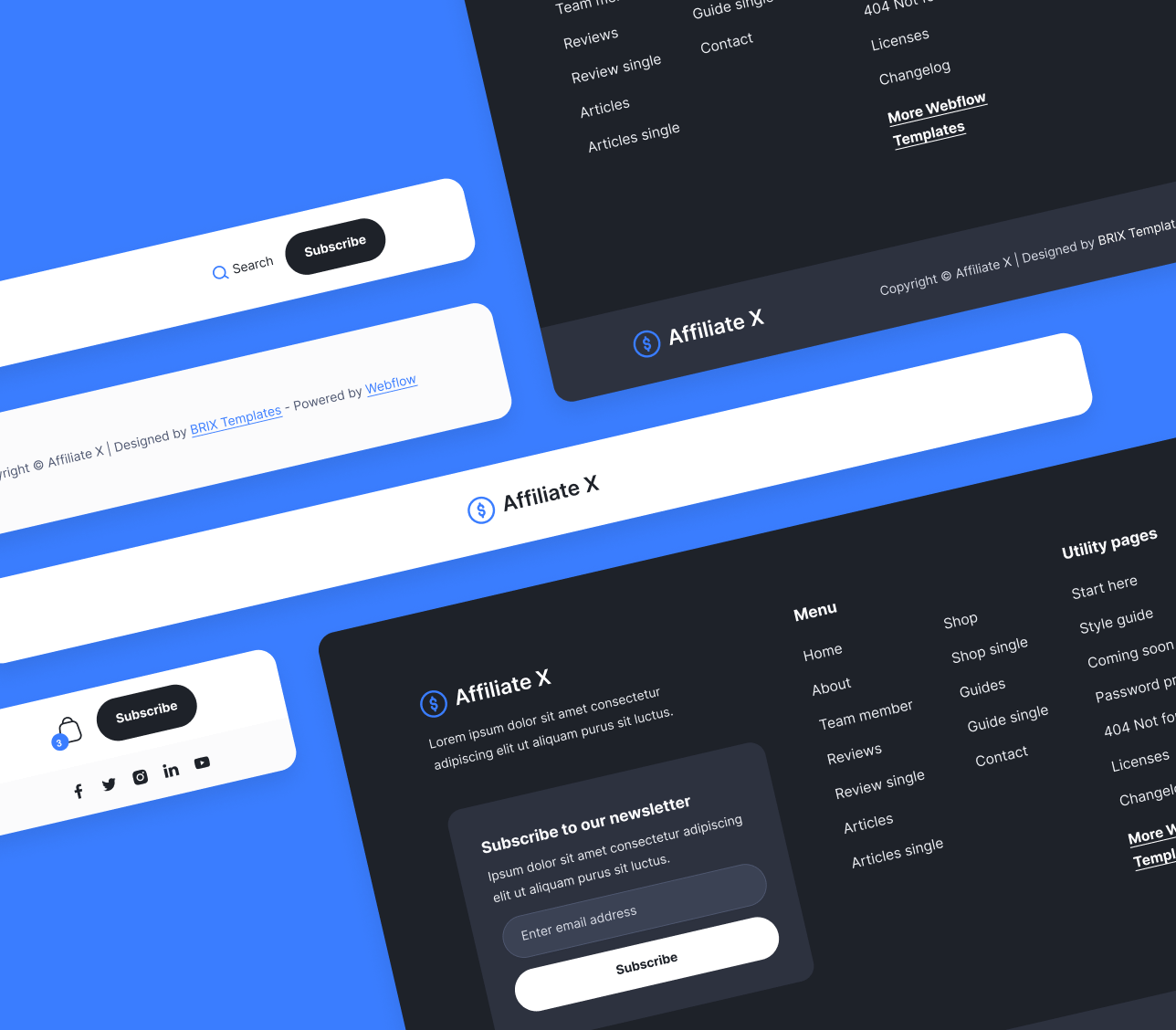 Affiliate X - 3 Headers And Footers - Affiliate Blog Site Webflow Template