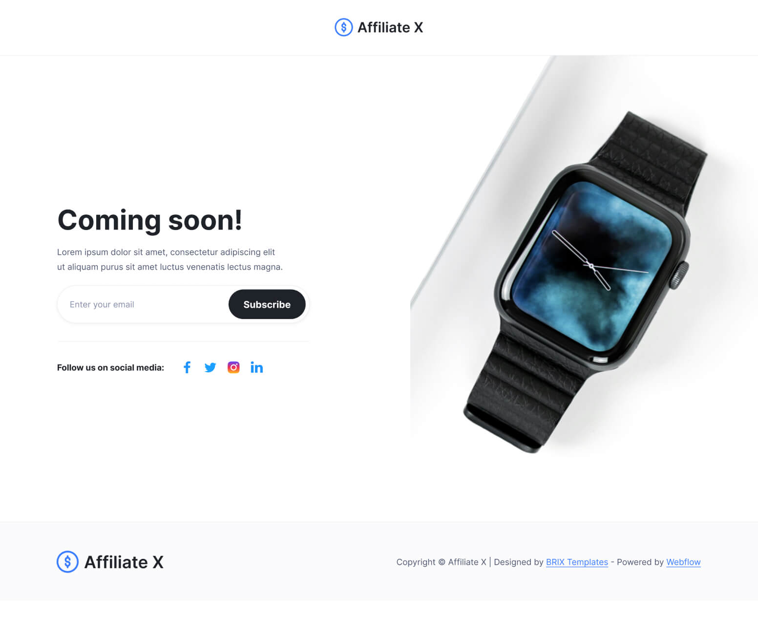 Affiliate X - Coming Soon Page - Affiliate Blog Site Webflow Template
