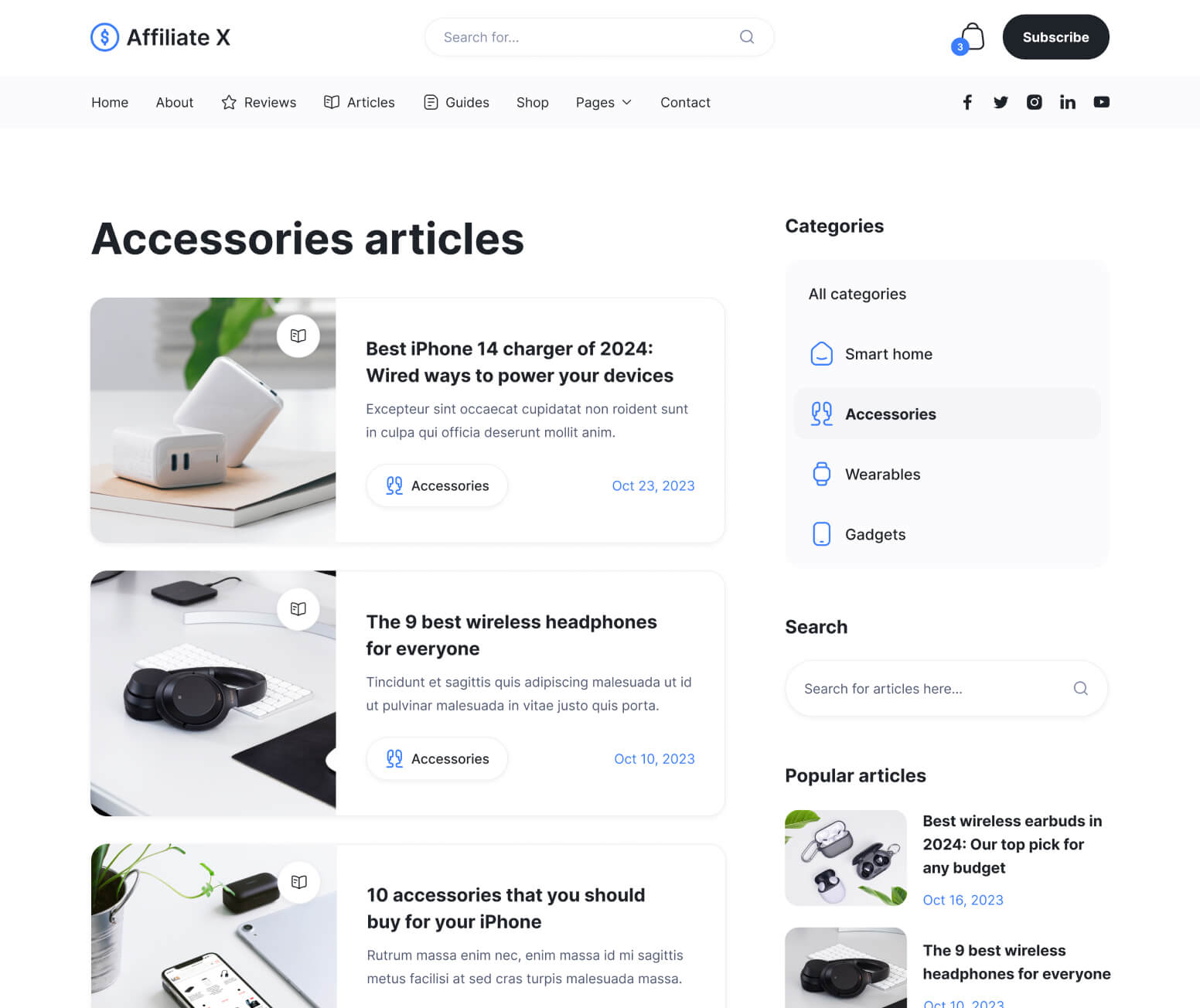 Affiliate X - Articles Category Page - Affiliate Blog Site Webflow Template