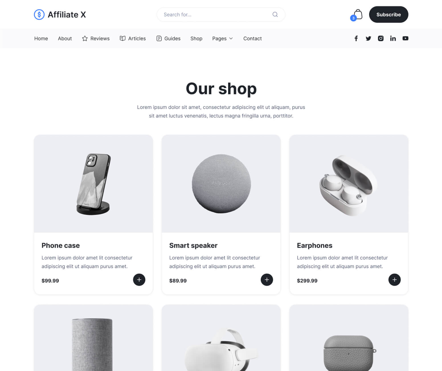 Affiliate X - Shop V3 Page - Affiliate Blog Site Webflow Template