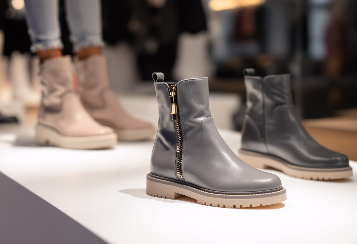 image of casual boots in a storefront