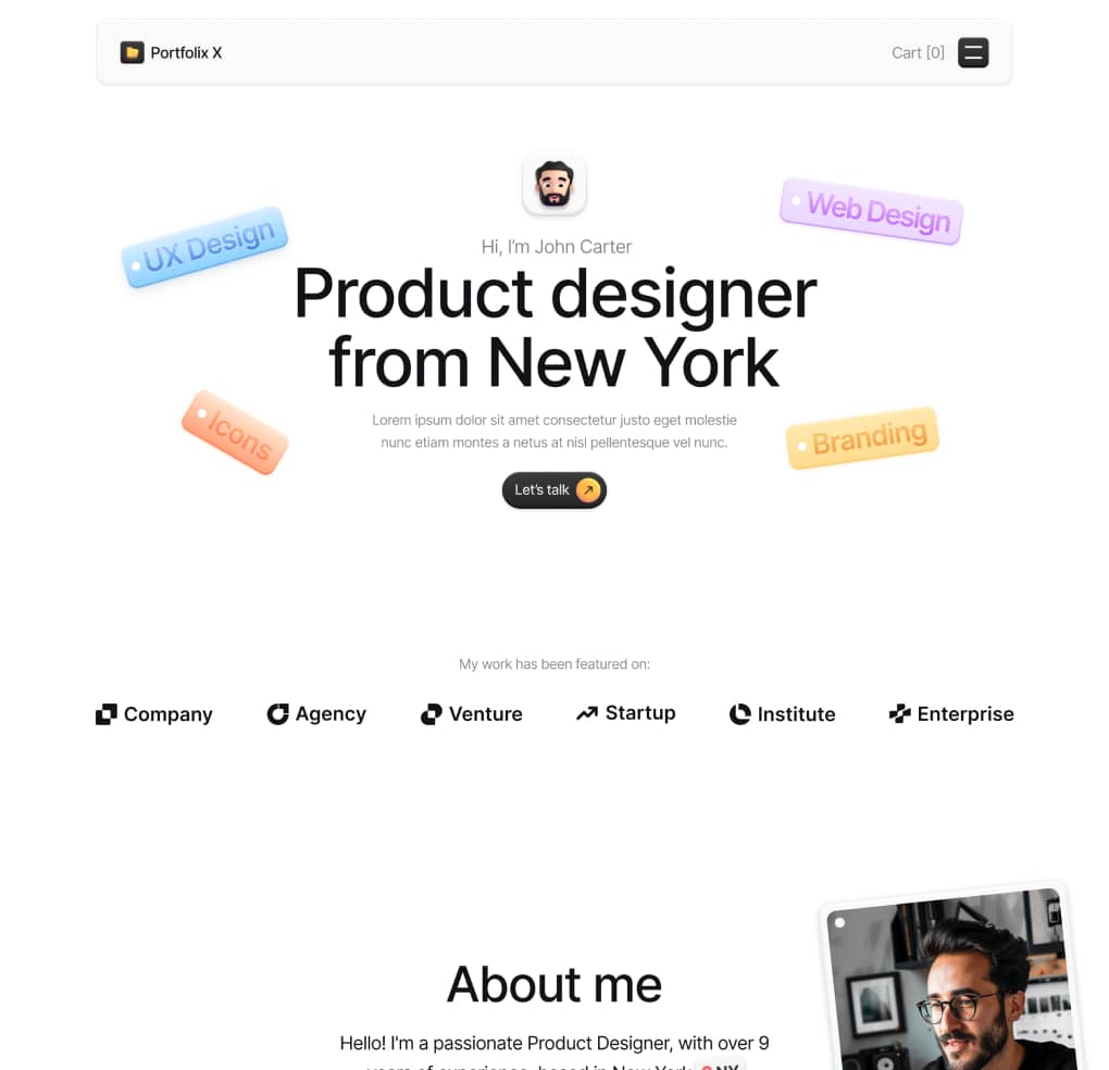 Portfolix X - Home V2 Page - Personal Portfolio Webflow Template
