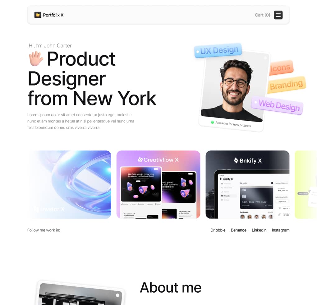 Portfolix X - Home V1 Page - Personal Portfolio Webflow Template