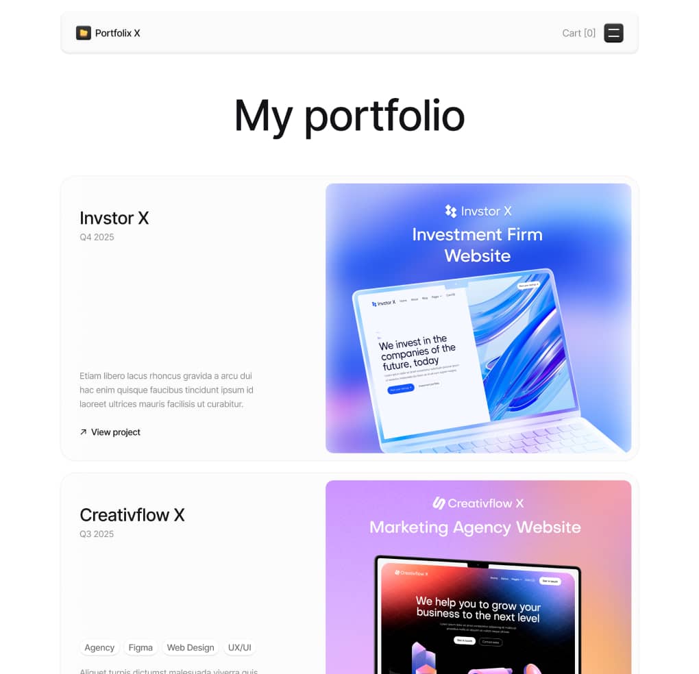 Portfolix X - Portfolio V1 Page - Personal Portfolio Webflow Template