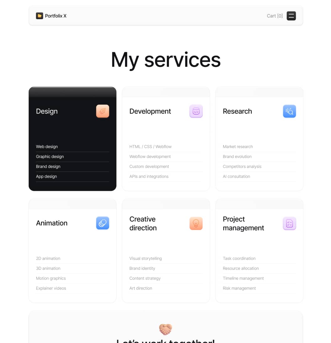 Portfolix X - Services Page - Personal Portfolio Webflow Template