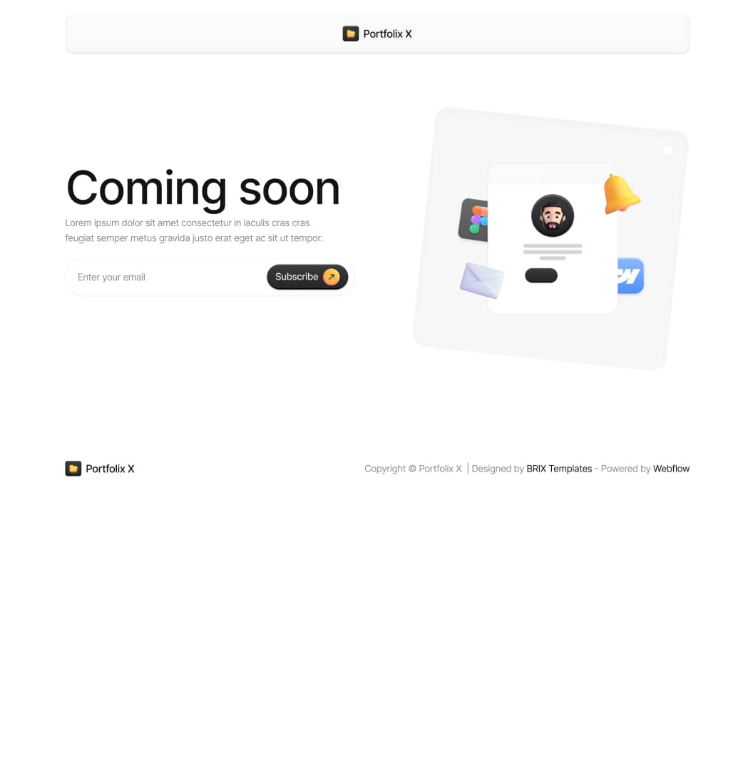 Portfolix X - Coming Soon Page - Personal Portfolio Webflow Template