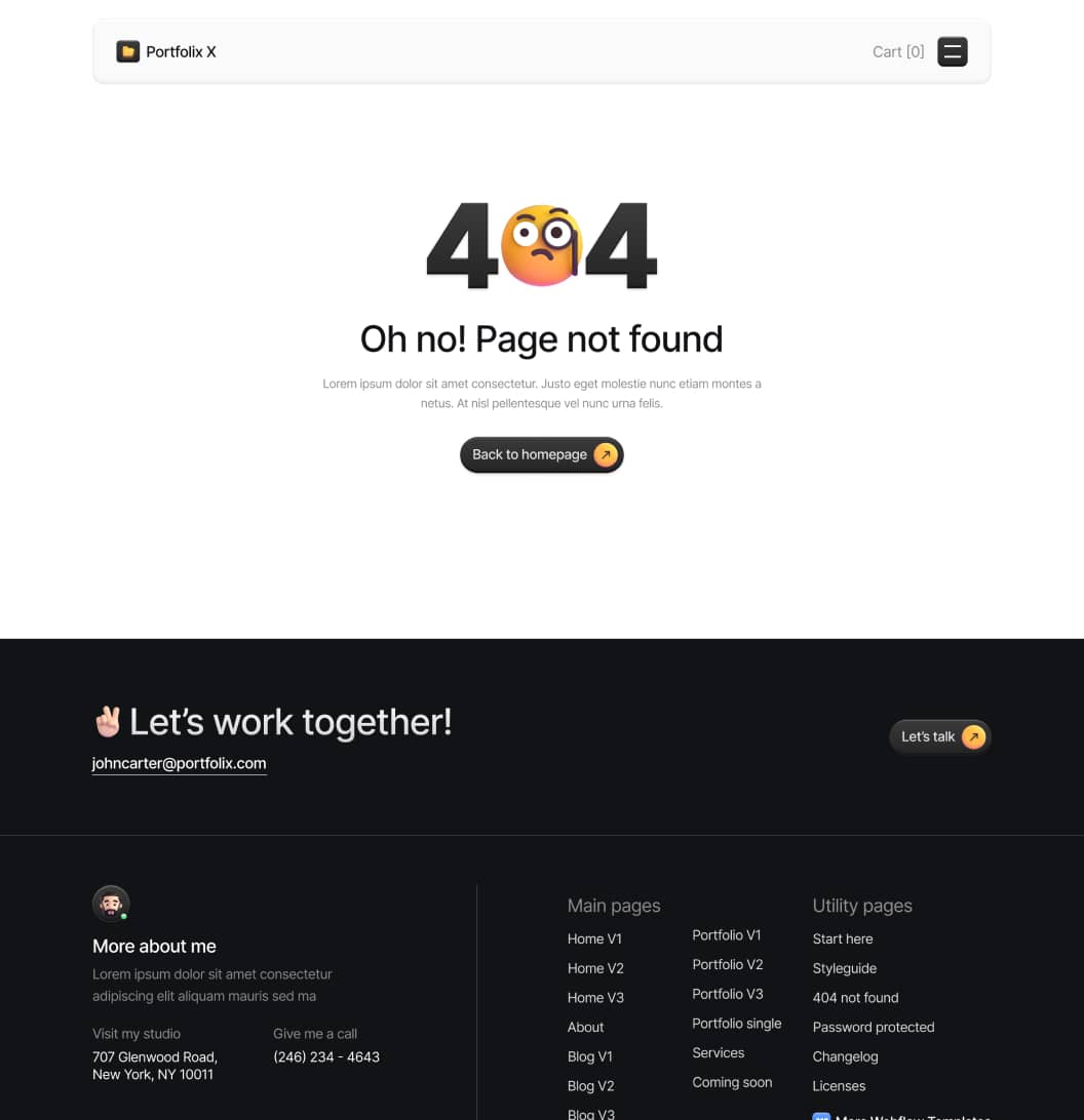 Portfolix X - Page Not Found Page - Personal Portfolio Webflow Template