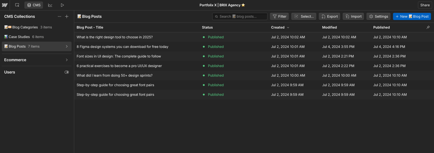 CMS Collection - Portfolix X Webflow Template
