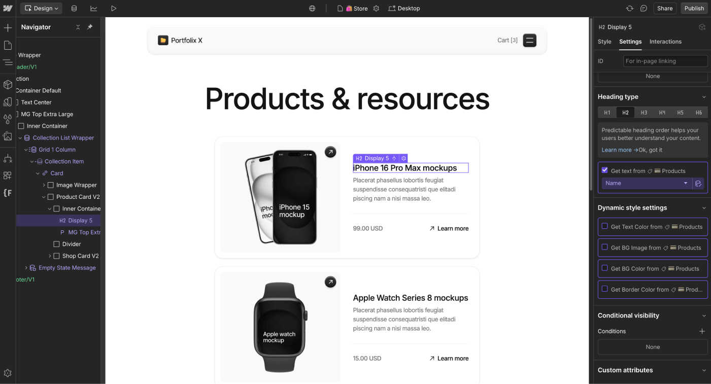 Ecommerce Content - Portfolix X Webflow Template
