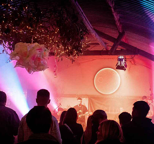 Shebeen gallery cover - Front view of the Shebeen Stage at Full Moon Rising festival