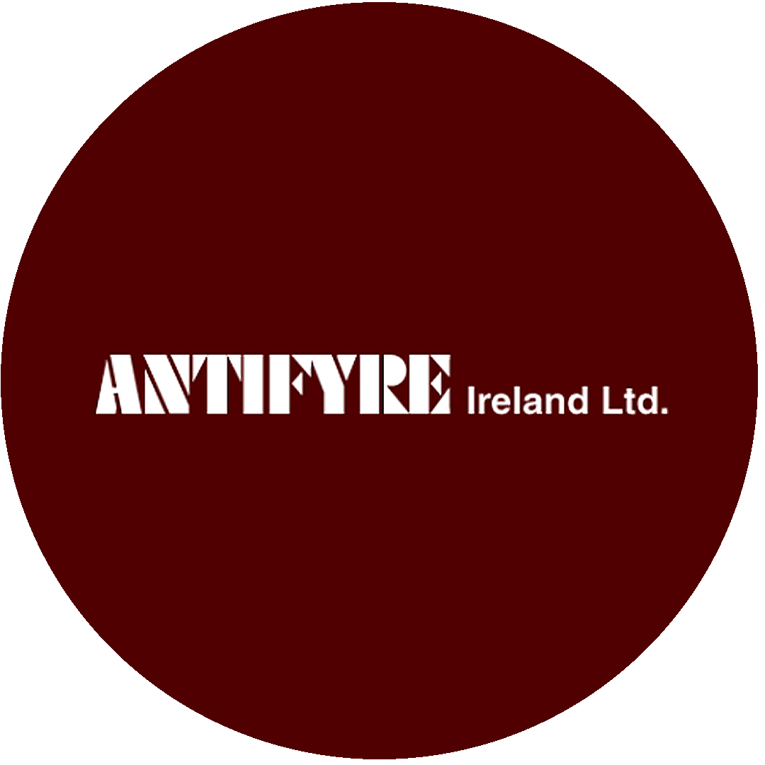 ANTIFYRE Ireland Ltd. company name in white text on dark red circular background.