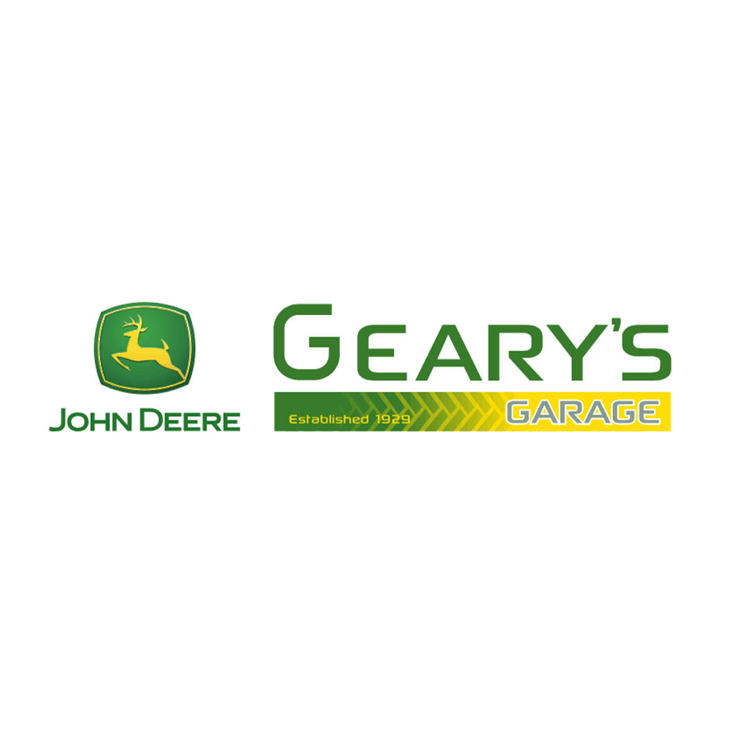 John Deere logo with 'Geary's Garage' text and 'Established 1929' green and yellow design.