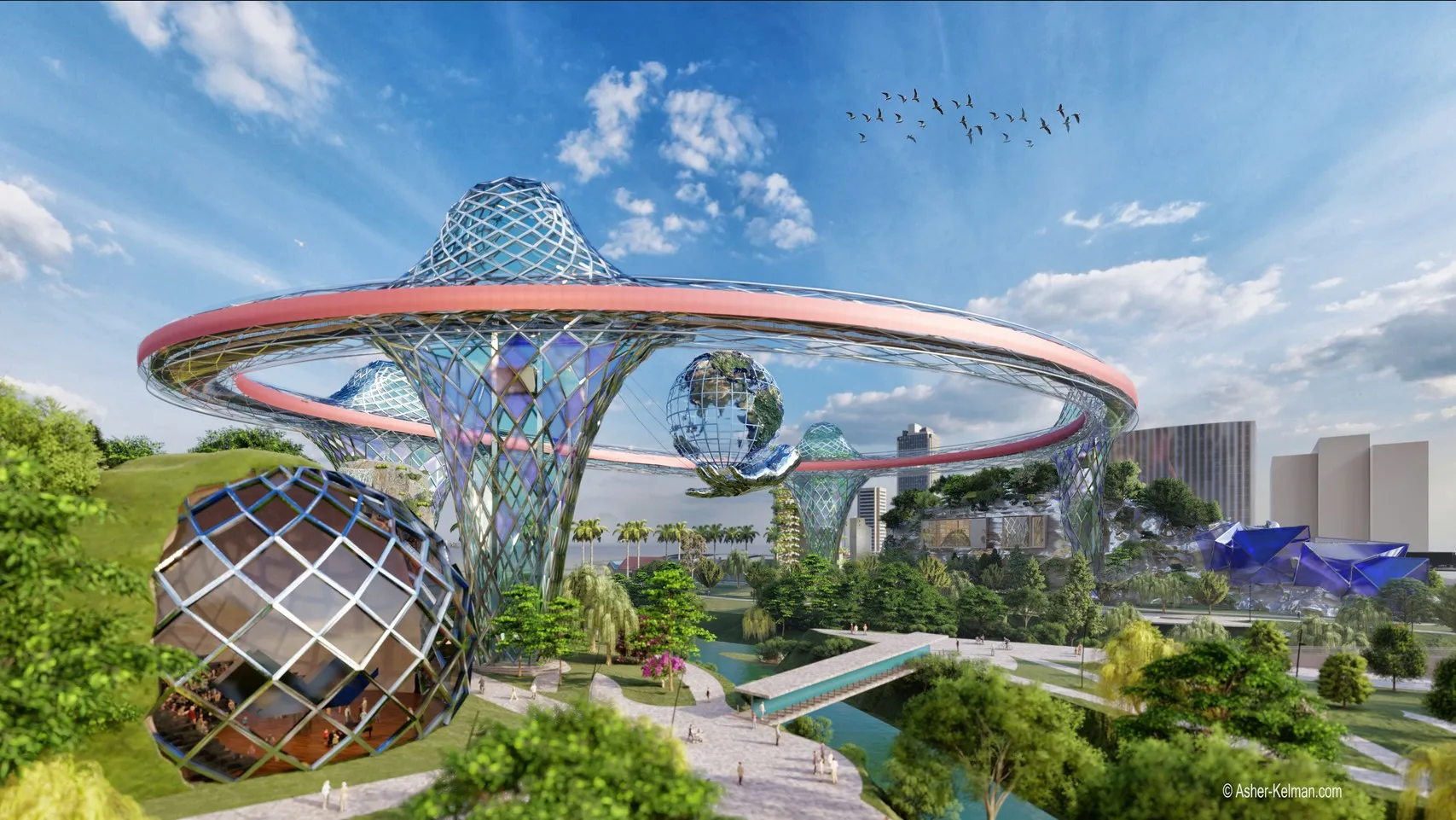 A bold reimagining of public infrastructure: floating walkways, biophilic domes, and sculptural ecosystems converge in this next-generation urban park. Designed to foster connectivity, sustainability, and wonder.