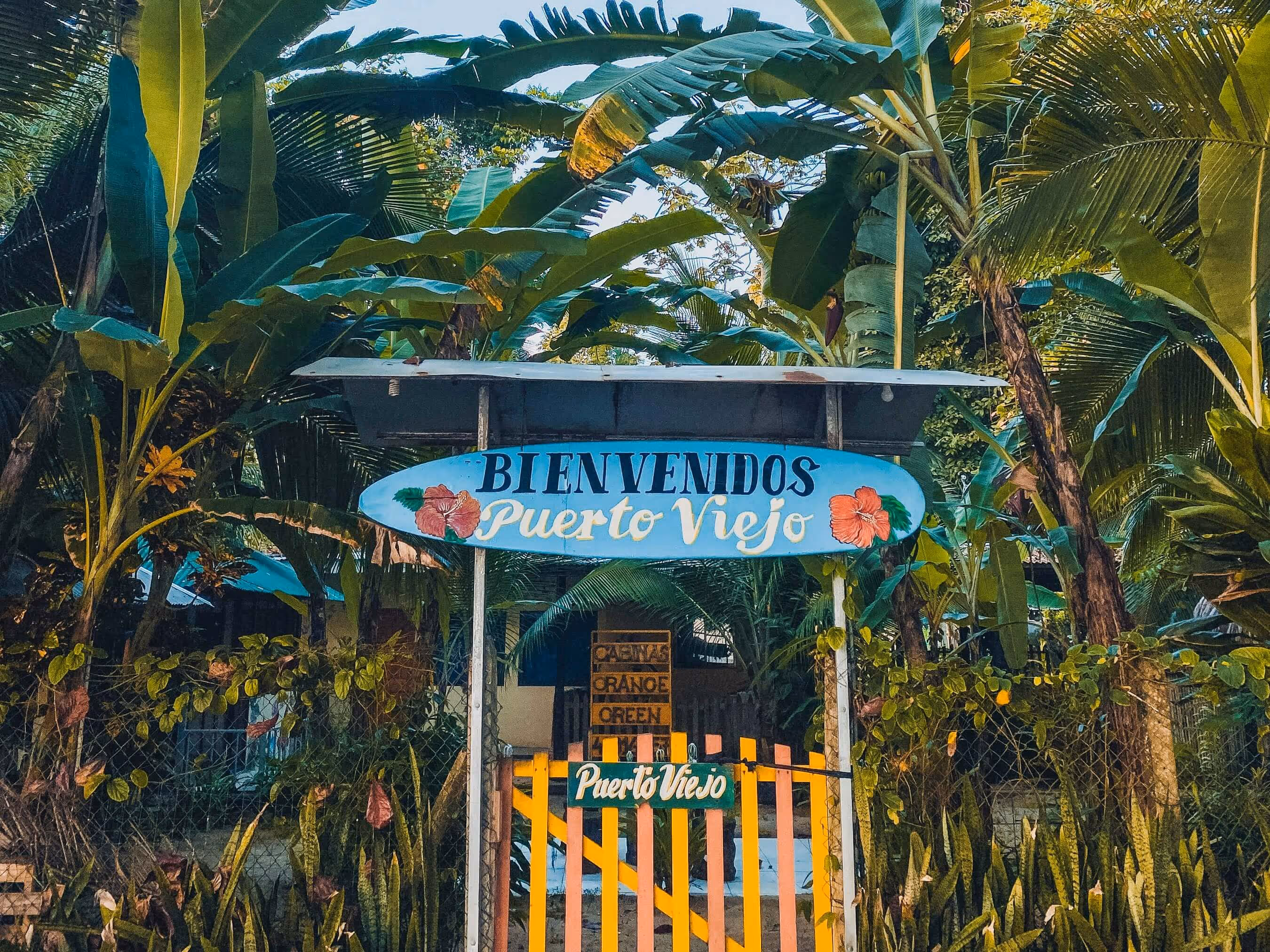 A welcome sign of Puerto Viejo